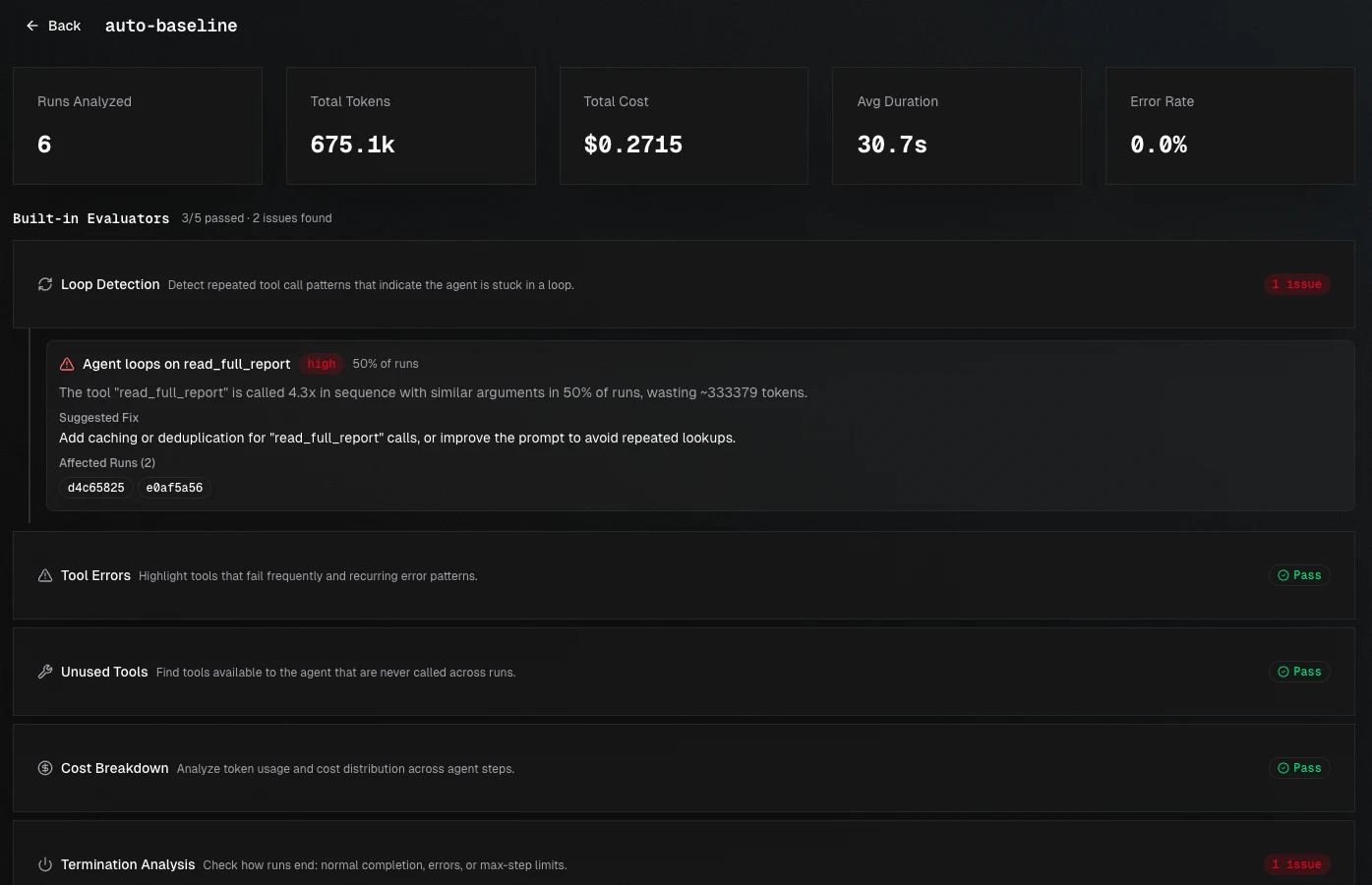 Agent Evaluation view