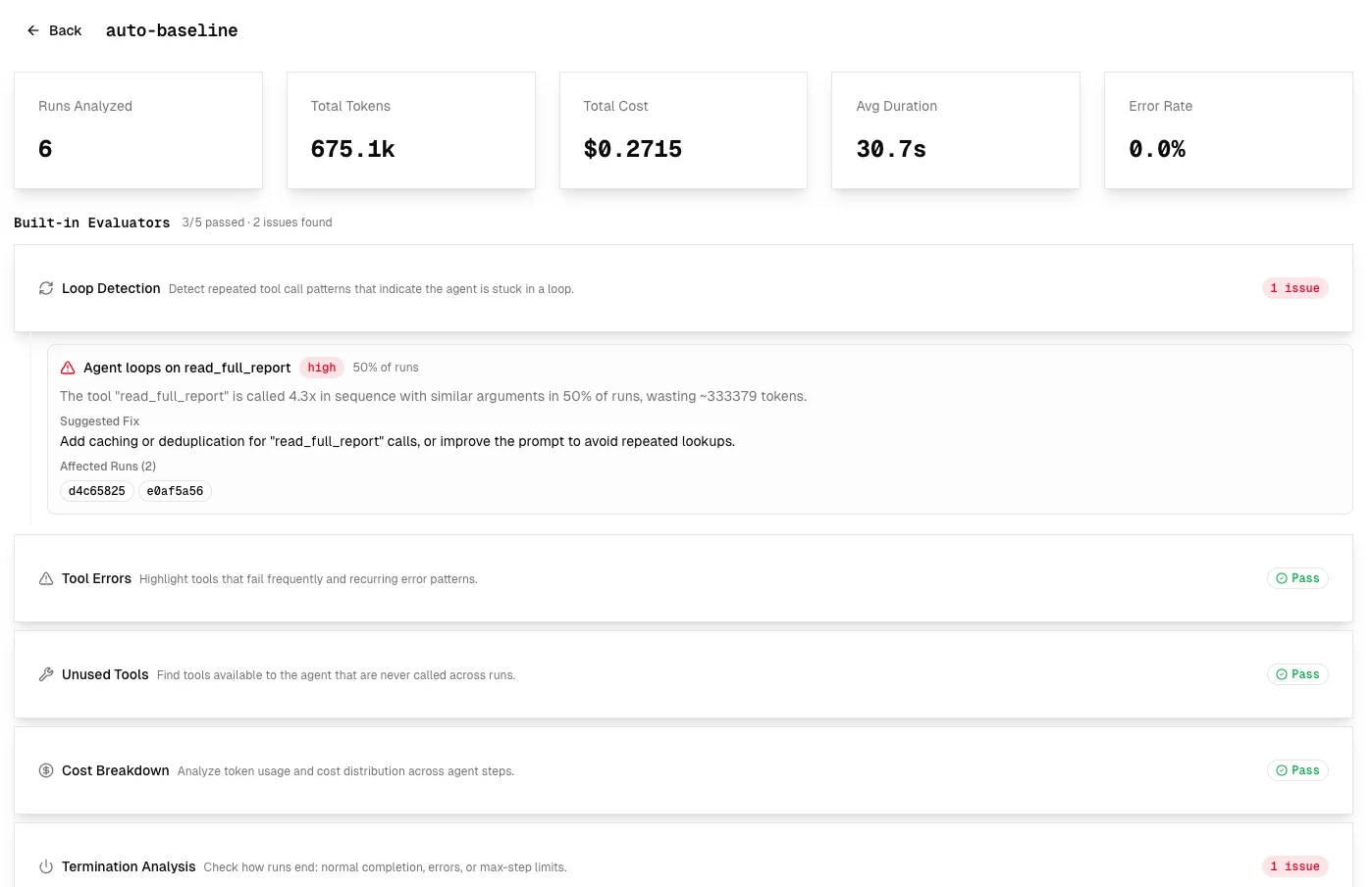 Agent Evaluation view